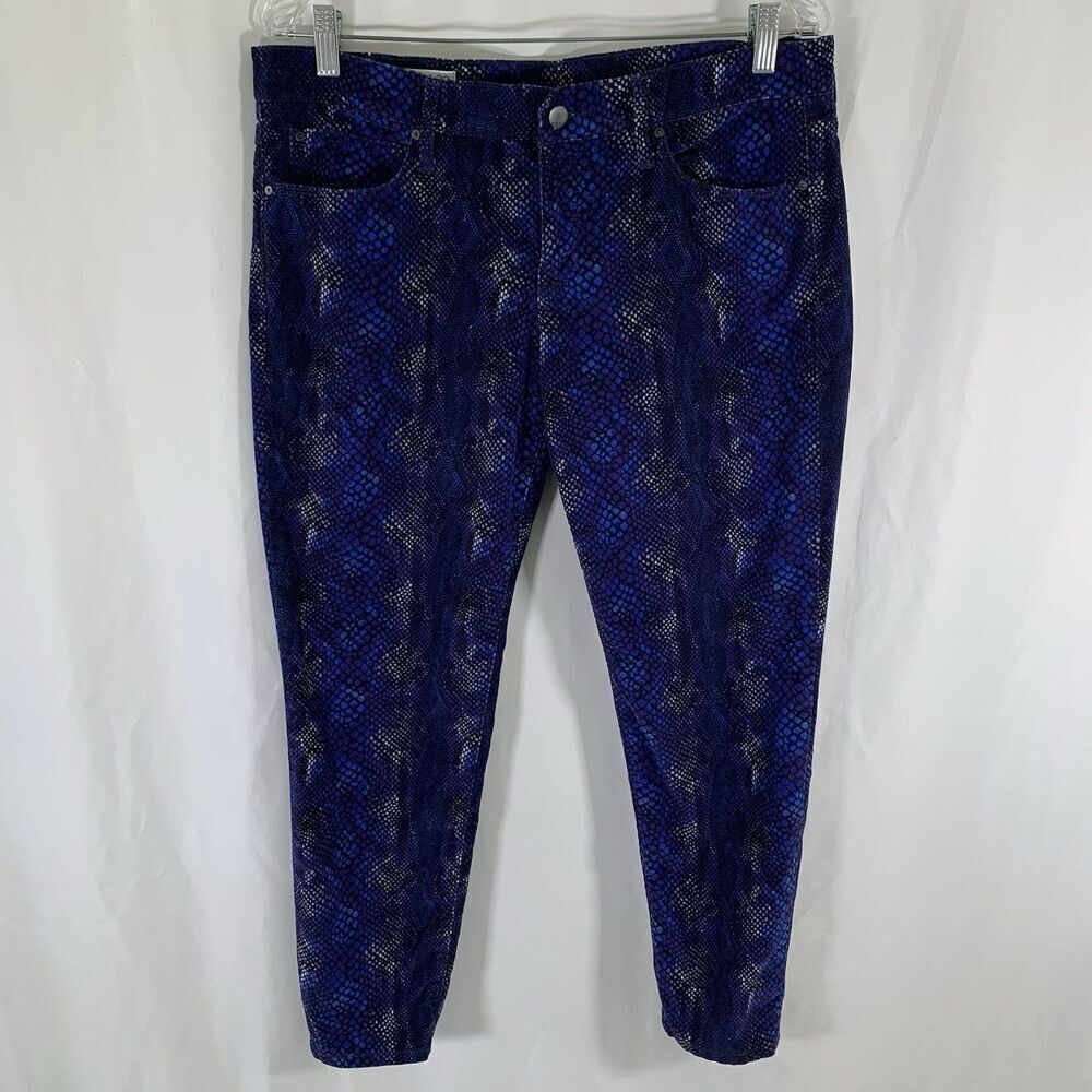 Gap 1969 Corduroy Pants Women's 32 P Blue Snake Print Low Rise Legging Jean